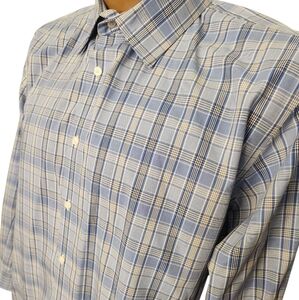 Men's Dress Shirt Blues, Hint of Yellow White Long Sleeve Shirt  Size 17.5 34/35